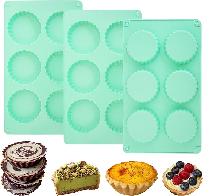 3Pack Mini Tart Pan Silicone, Mini Quiche Pans 3Inch,Non-stick Pie Pans, Egg Tart Mold for Pies, Quiches, Mousse Cakes, Dessert Baking