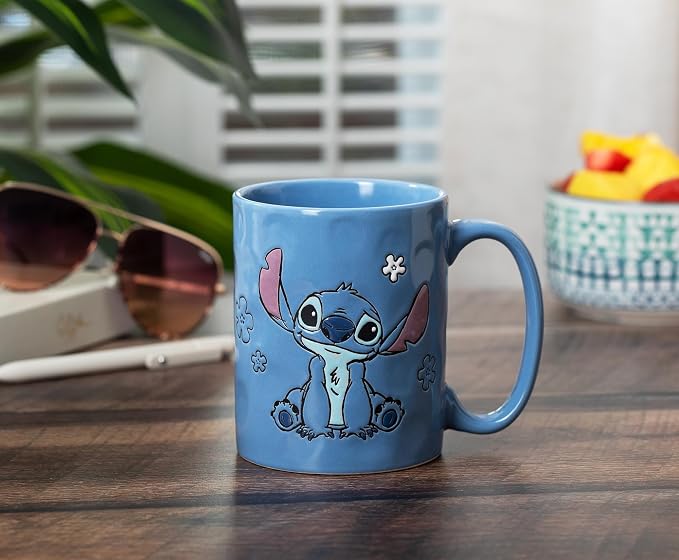 Silver Buffalo Disney Lilo and Stitch, Wax Resist Ceramic Pottery Mug, 17oz | Sitting Pose, Etched Engraved Handmade, 0.5 Liters - Image 5
