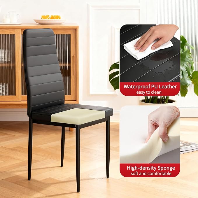 FDW | Dining Chairs Set of 4 | Black | Kitchen Chairs 4 Upholstered Chairs and Faux Leather Cushions | Space-Saving and Modern Design | for Dining Room, Easy to Assemble - Image 5