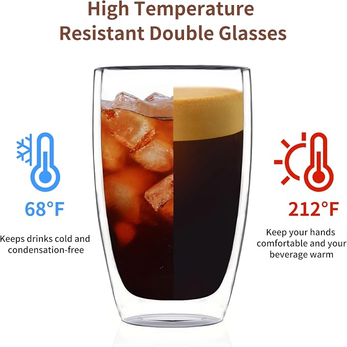 MESNEY 17oz Double Walled Glass Coffee Mugs, Insulated Clear Cappuccino Latte Glass Coffee Mugs for Home, Cafe & Restaurant, Durable Stackable Drinking Glasses - Image 3