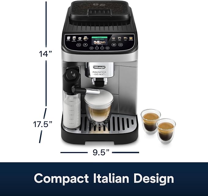 De'Longhi Magnifica Evo Next Automatic Espresso Machine, Frother, Silver | #1 Worldwide Espresso Machine Maker, 13 One-Touch Recipes, Frother, Built-In Grinder, 3 User Profiles - Image 2