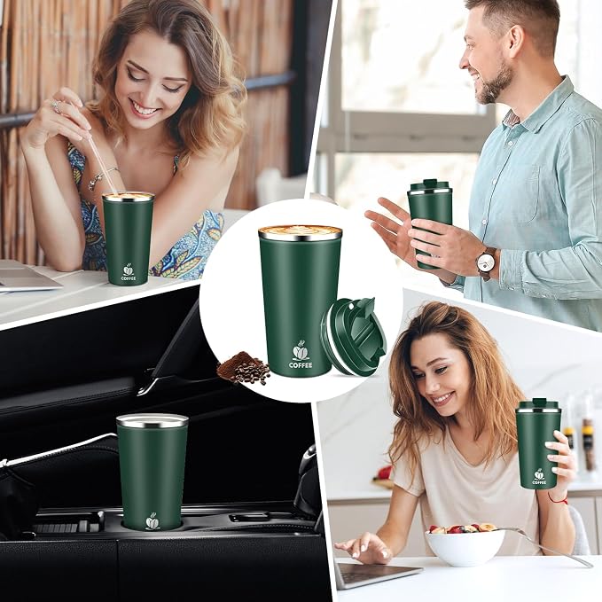 17oz Insulated Travel Coffee Mug with Flip Lid – Leakproof Stainless Steel Insulated Coffee Tumblers, Reuable Coffee Cup for Hot & Cold Drinks, Perfect for Camping & On-the-Go - Image 8