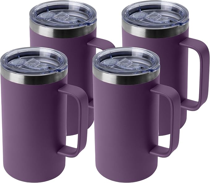 DOMICARE 24oz Mug with Handle and Lid, Stainless Steel Coffee Mug, Travel Mug with Handle, Double Wall Vacuum Coffee Tumbler, Reusable Insulated Cup, Dark Purple, Pack 4 by VisittheDOMICARE