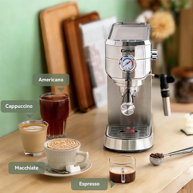 Gevi 20 Bar Espresso Machine with Milk Frother,Compatible with Pods&Ground | Compatible with Nespresso Pods&Ground; Built-in pressure gauge; Removable Water Tank; Make Americanos、Latte; Easy to Clean; - Image 6
