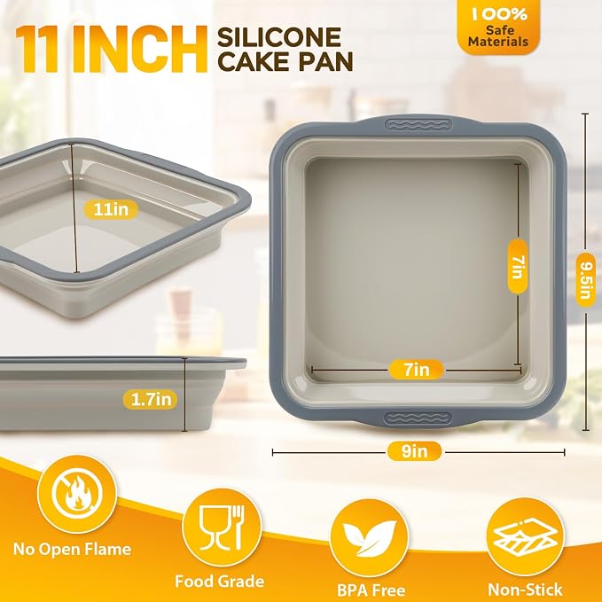 7x7 Silicone Square Cake Pan with Metal Reinforced Edge, Nonstick Brownie Baking Pan, BPA Free, Oven Safe Flexible Silicone Mold, Suitable for Making Cakes, Brownies, Bread, Pie, Lasagna - Image 2