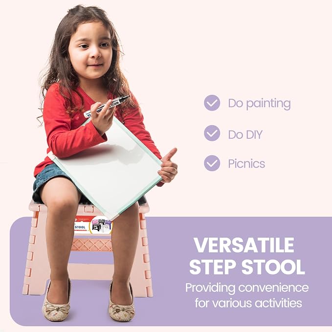 ACSTEP 9 Inch Folding Step Stool 300 LB Capacity Non Slip Foot Stool with Handle Plastic Foldable Step Stools for Kids Stepping Stool for Bathroom Black Small Step Stool (1 PC Pink) | Heavy Duty Foldable Stools, Lightweight, Holds 300 lb, for Toddler K... - Image 7