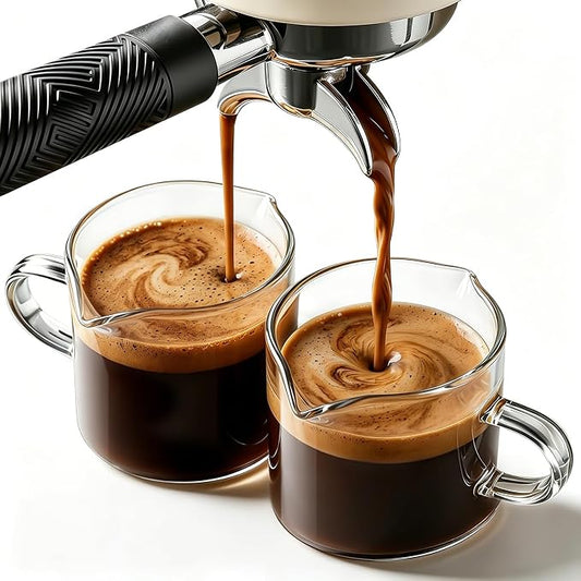 DWTS DANWEITESI Espresso Cups Set of 2: Espresso Machine Accessories - Espresso Shot Cups for Home Baristas - Essential Coffee Bar Accessories - 4oz Glass Espresso Cup Set with Handled and Spout by DWTSDANWEITESI