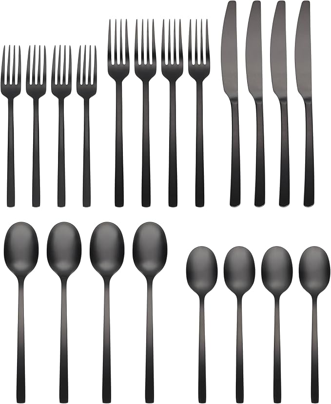 Cambridge Silversmiths Beacon Flatware Set, 18/0 Stainless Steel, Dishwasher Safe, Flatware Collection, Black Satin, 20-Piece, Service for 4 - Image 2