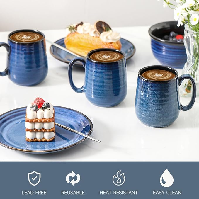HASENSE Coffee Mugs, 12 Ounce Ceramic Coffee Mug Set of 6, Reactive Glaze Tea Cups with Handle for Milk, Hot Cocos, Latte, Stylish Blue Cup Gift for Man and Women, Dishwasher and Microwave Safe - Image 5
