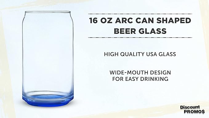 DISCOUNT PROMOS Beer Can Glasses Set of 10, 16 oz. Pint Sized, Soda Can Shape, Glassware, Blue