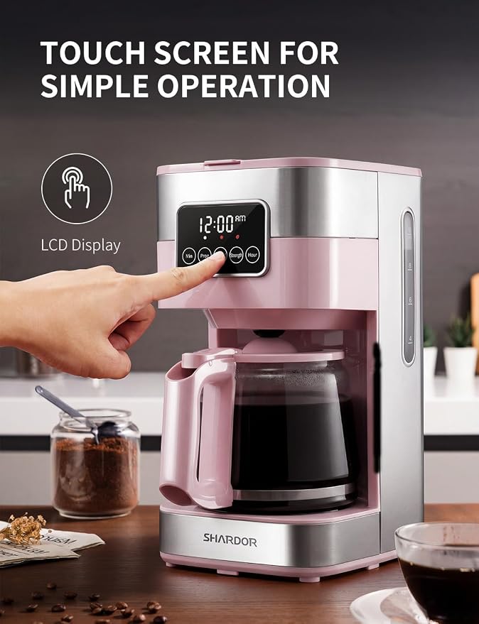 SHARDOR 10-Cup Programmable Coffee Maker, Regular & Strong Brew Drip Coffee Machine for Home and Office, Auto Shut Off, Permanent Filter (pink) - Image 2