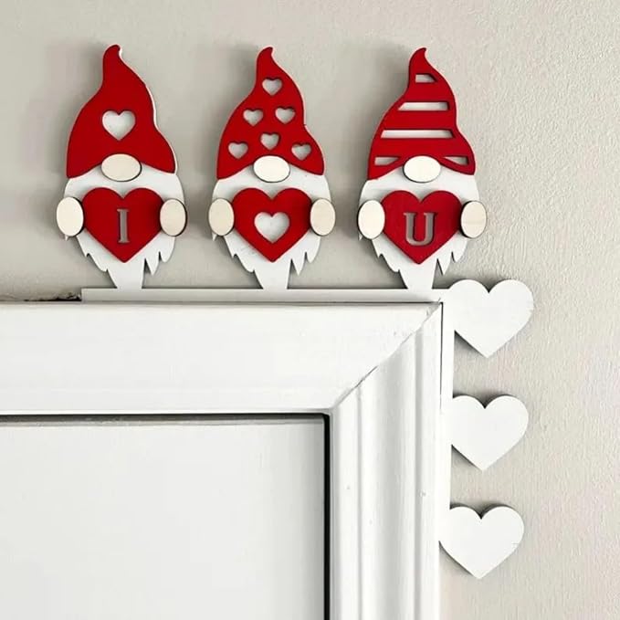 2025 New Year Gift - Cute Metal Door Topper Love You Bye Over Door Frame Decor Corner Sign Black Ornaments Wood Decorations Funny Christmas (Gnomes with Hearts) - Image 4