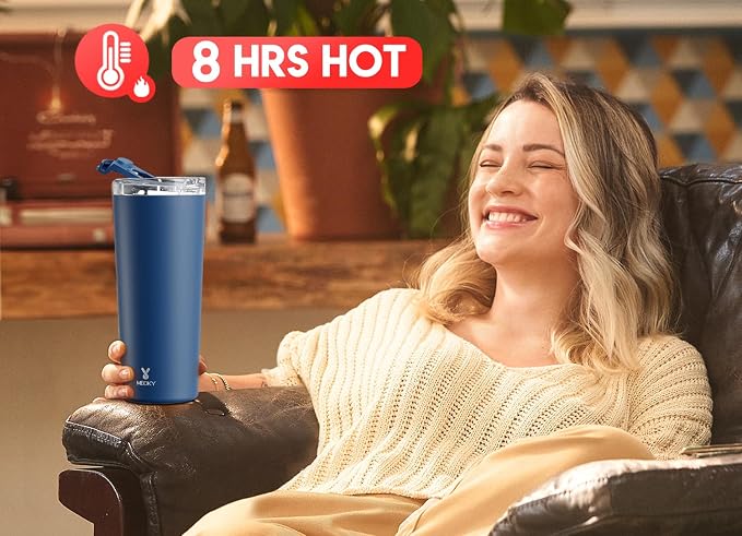 Meoky 24 oz Insulated Travel Coffee Mug: Leak Proof Lid, Sea | Stainless Steel Coffee Tumbler, Keeps Hot for 8 Hours or Cold for 24 Hours, Fits in Car Cup Holder, BPA Free - Image 2