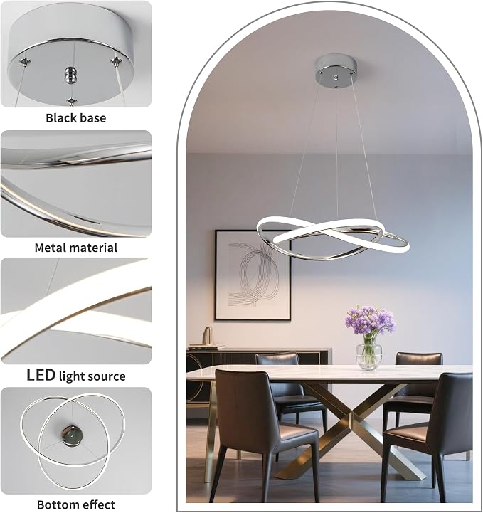 Modern LED Chandelier for Dining Room Pendant Light Fixture 40W | 5CCT/2700K-5000K,Dimmable,For Bedroom,Living Room,Dining Room,Kitchen,Kids Nursery,Home Office - Image 4