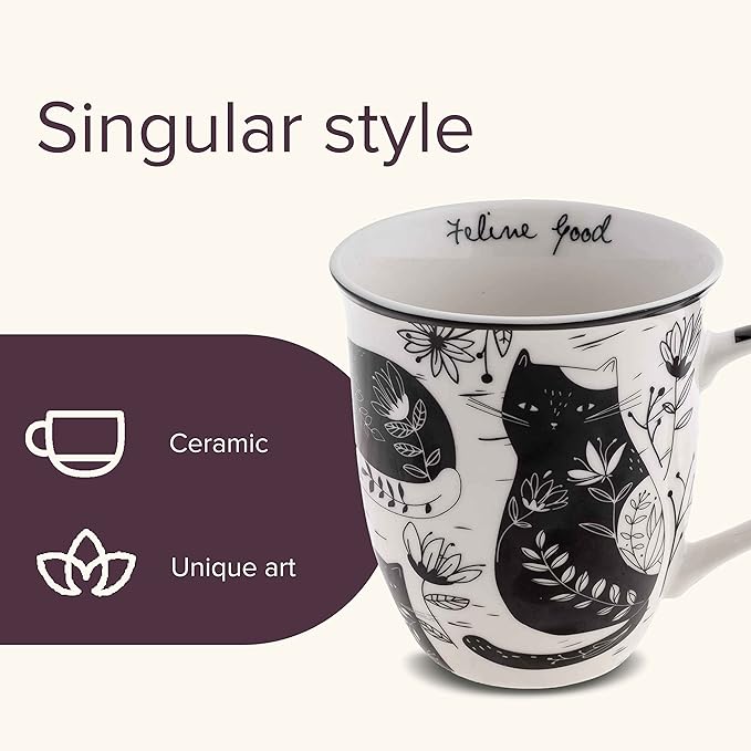 Karma Gifts 16 oz Black and White Boho Mug Cat - Cute Coffee and Tea Mug - Ceramic Coffee Mugs for Women and Men - Image 3