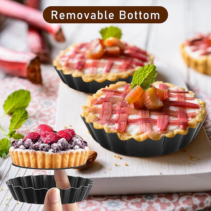 30 Pcs Mini Tart Pans with Removable Bottom,3 Inch Egg Tart Molds | Nonstick Quiche Pie Pan,Small Black Round Bakeware Mold Fluted Side for Pies,Mousse Cake - Image 5