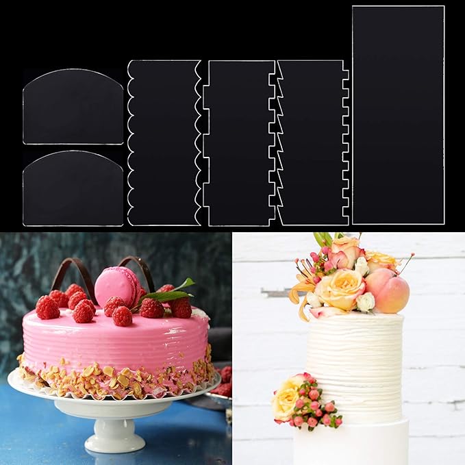 Patelai 6 Pieces Acrylic Cake Scraper Smoother Clear Cake Decorating Combs for Icing Frosting Buttercream Clear Smoother Scraper for Mousse Butter Cream Decorating Supplies
