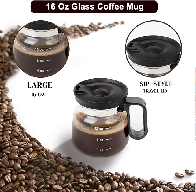 16 Oz Coffee Pot Mug,Mini Coffee Pot Cup,with Spill Proof Lid Heatproof Glass Mug Large Capacity ideal Gift for Coffee Lovers (1pcs) - Image 7
