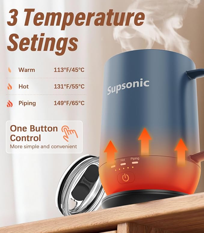 Supsonic - 16oz Self Heating Coffee Mug, Smart Heated Coffee Mug Faster Direct-Contact Heating Up to 149°F, Coffee Mug Warmer Set with Auto Shut-Off - Gifts for Men Women | S2 - Image 2