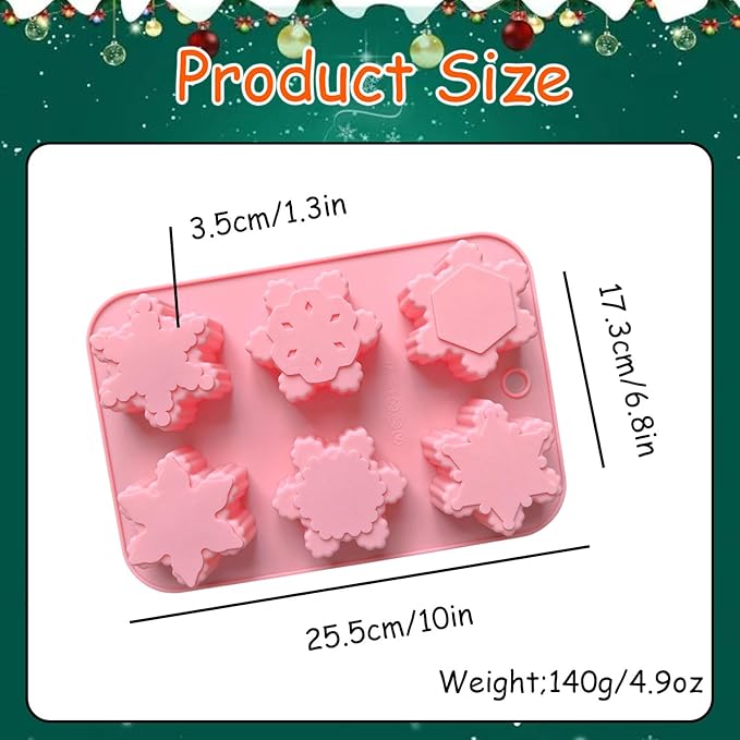 1 Pcs Christmas Silicone Molds,Large Size Snowflake Shape 3D Chocolate Silicone Mold 6-Cavities Candy Moulds for Christmas Day Winter Theme Candy Pudding Jelly Making