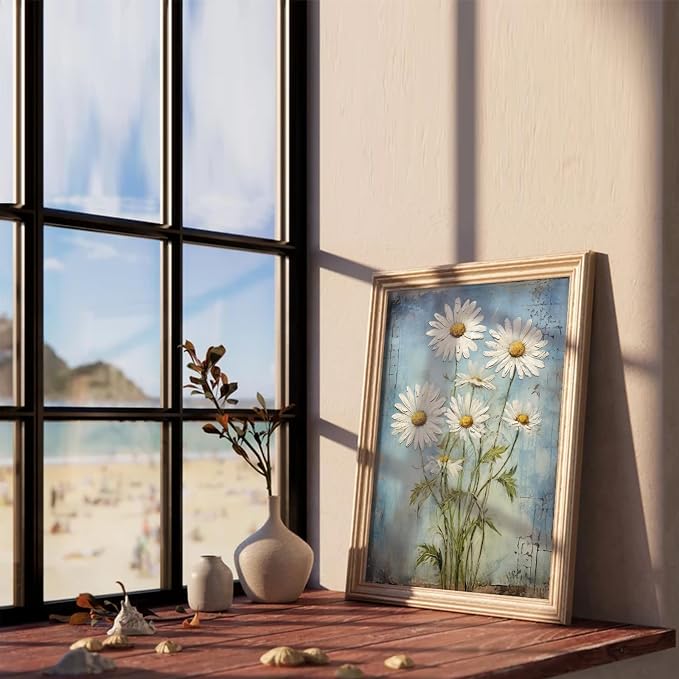 XOCUUI Unframed Wall Art For Bedroom DéCor Farmhouse Floral Canvas Wall Art White Daisy Wall Picture Daisy Canvas Print Neutral Artwork for Home Living Room Bedroom Office 12x16 - Image 6