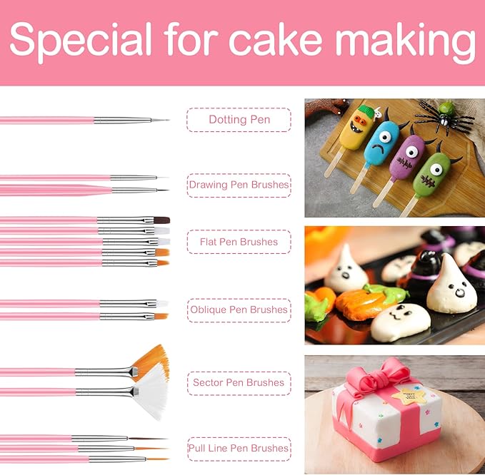 30 Pcs Cake Painting Brushes, Cake Decorating Brushes Food Paint Brush Fondant Sugar DIY Tools Set Cake Decorating Tools Cookie Brushes Set Stocking Stuffers for Bakers