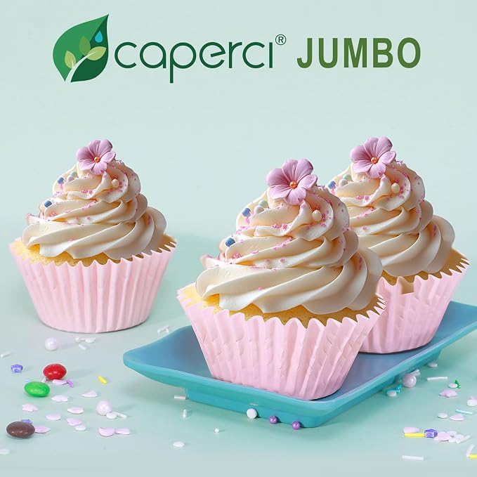 Caperci Heavy Duty Jumbo Cupcake Muffin Liners for Baking - Extra Large 100pcs Grease-Resistant Pink Paper Baking Cups, No Muffin Pan Needed, Odorless, Easily Peels (Pink) - Image 7