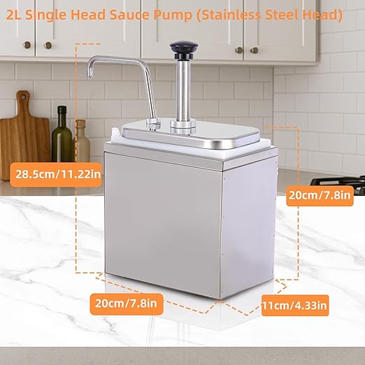 2.11 Quart Ketchup Pump Dispenser,Condiment Dispenser Pump, Large Capacity Detachable Leak-Proof Design for Sauce Honey Syrup Soy Sauce Mustard Cheese (1 pumphead, 2.11 QT Each)