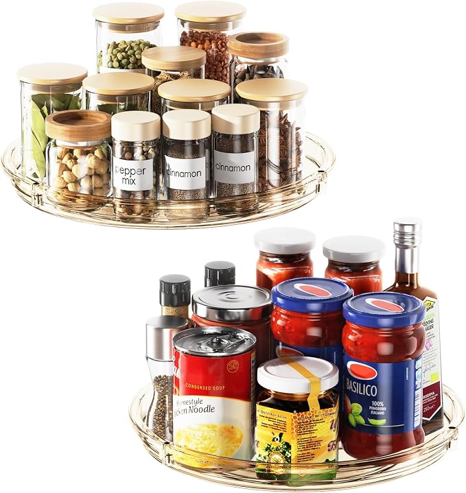 LAMU 2 Pack Lazy Susan Organizer 9 inch Lazy Susan Turntable for Cabinet, Rotating Spice Organization for Cabinet, Kitchen, Table Top, Countertop, Pantry Fridge Organizers and Storage, Amber by YourHome-OrganizationHelper