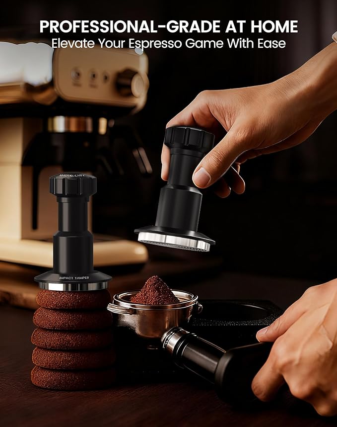 Espresso Tamper 51mm-Spring-Loaded Barista Coffee Tamper with Click Sound Feedback | Self-Leveling | 100% Stainless Steel Ripple Base, Fits 51mm Breville Sage Portafilters