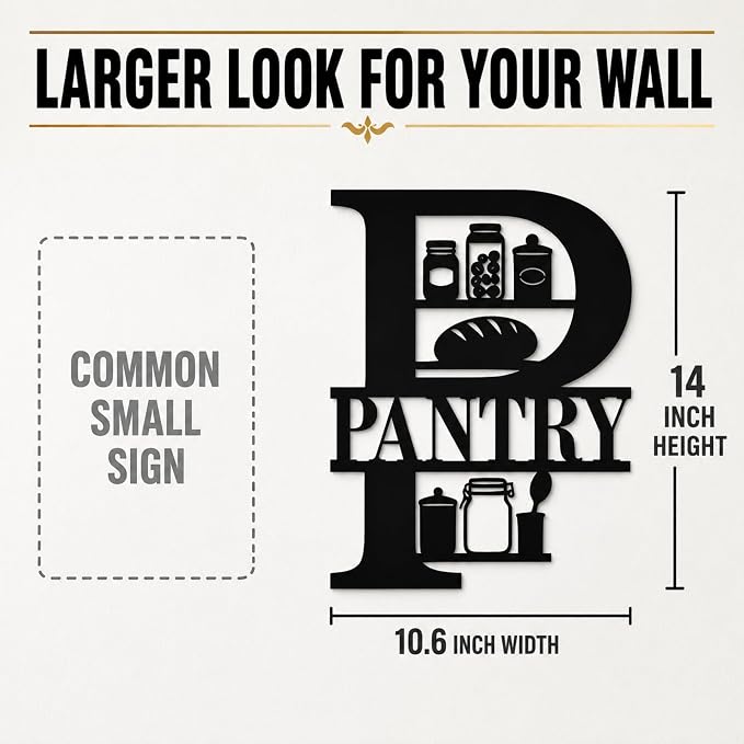 Pantry Metal Wall Decor, Farmhouse Kitchen Pantry Sign, 14 Inch | 14-inch matte black metal pantry sign with pre-drilled holes for farmhouse, rustic, modern, or industrial kitchen decor. - Image 4