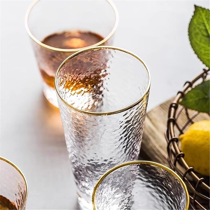 drinking glassware Hammered Tapered Glass Cups with Gold Rim(Small) - Image 3