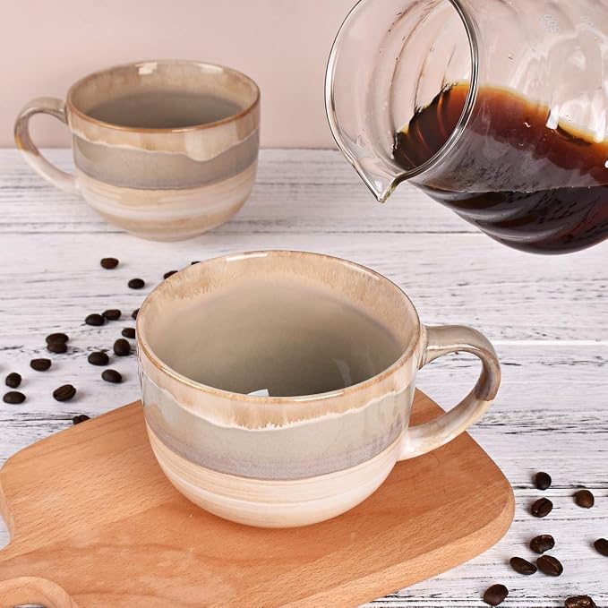Bosmarlin Large Ceramic Coffee Mug Set of 2, Stoneware Jumbo Latte Mugs for Office and Home, 16 Oz, Dishwasher and Microwave Safe(Brown Grey, 2) - Image 5