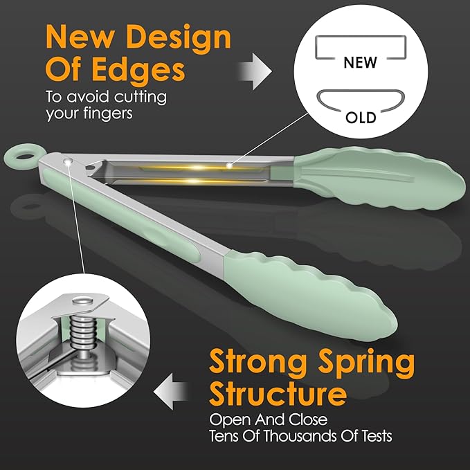 HOTEC Premium Stainless Steel Locking Kitchen Tongs with Silicon Tips, Set of 3-7", 9" and 12" (Light Green) - Image 5