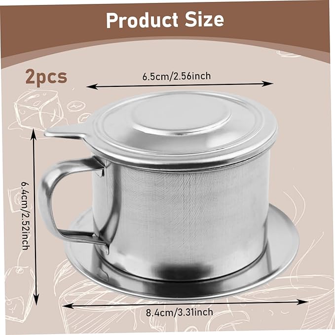 Vietnamese Coffee Dripper 2 Set Stainless Steel Vietnamese Coffee Filter 3.3x2.5in Professional Washable Reusable Cafe Accessories Dripper, Filter, D