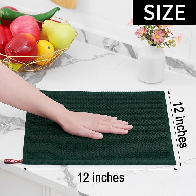 Homaxy 100% Cotton Waffle Weave Kitchen Dish Cloths 18-Pack, Blackish Green | 12 x 12 Inches, Ultra Soft Absorbent Dish Towels, Quick Drying Dish Rags with Hanging Loop - Image 5