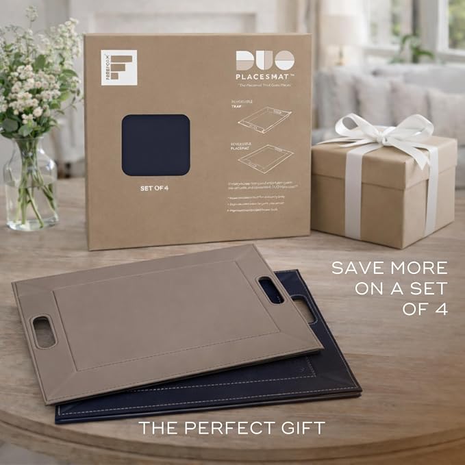 2-in-1 Serving Tray & Placemat | Faux Leather & Reversible | Lays Flat as a Placemat or Folds into an Ottoman Food Tray, Easy to Clean - Image 8