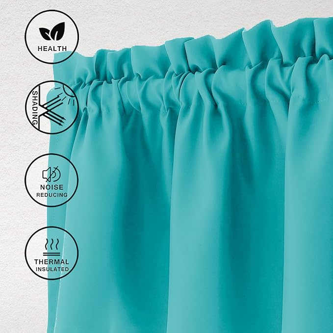 Hiasan Blackout Valance Curtains for Solid Room Darkening Rod Pocket Valances for Windows, 42 x 18 Inches Length, Turquoise, 1 Panel - Image 2