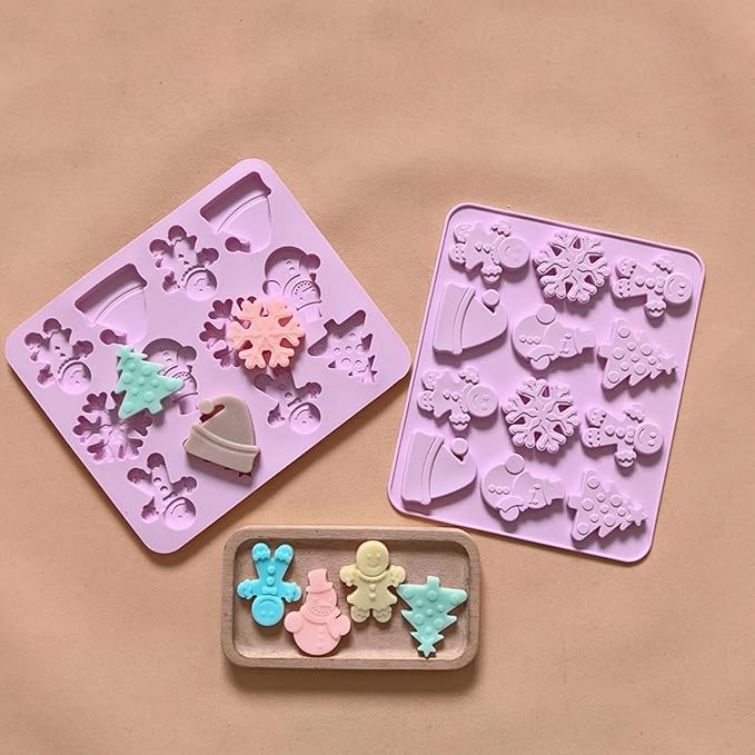 2 Piece Christmas Chocolate Silicone Molds, Xmas Tree Hat Snowflake and Gingerbread man Shape 3D Chocolate 24-Cavities Candy Moulds for Christmas Day, Holiday Theme Candy Pudding Jelly Making