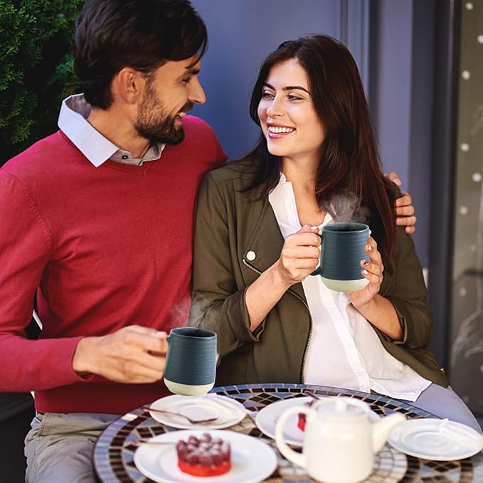 HASENSE Ceramic Large Coffee Mugs Set of 4-15 Ounce Porcelain Coffee Cups Set with Handle Perfect for Tea, Cocoa, Latte, Milk and Cappuccino, Modern Tea Cups Set for Man and Woman, Dark Blue - Image 4