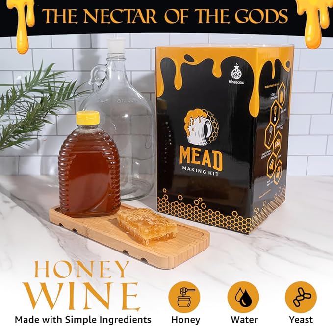 Honey Mead Making Kit with Yeast and Starter Home Brew Accessories, Reusable, Step-by-Step Brewing Process, 1 Gallon, Made in the USA