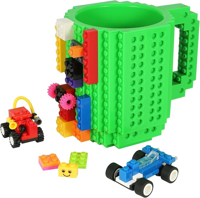 Lumsburry Build-on Brick Coffee Mug, Funny DIY Unique Novelty Drinking Cup | Building Blocks Creative Mug, for Men Women Kids Dad Mom, Present Exchange Ideas, Xmas Birthday White Elephant(Green) by Lumsburry