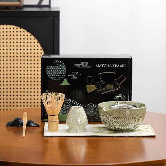 matcha whisk set Ceremony Accessory, Matcha Whisk, Traditional Scoop (Chashaku), Tea Spoon, Whisk Holder, 1 tea bowl, 1 tea siev, 7pcs matcha set.matcha green matcha kit