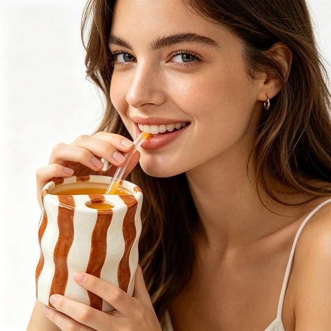 Espresso Cups Ceramic Coffee Mug Series European Striped Dot Coffee Cup And Saucer Mug Cake Plate Afternoon Tea Set Tea Cup And Saucer (Orange 2) - Image 7