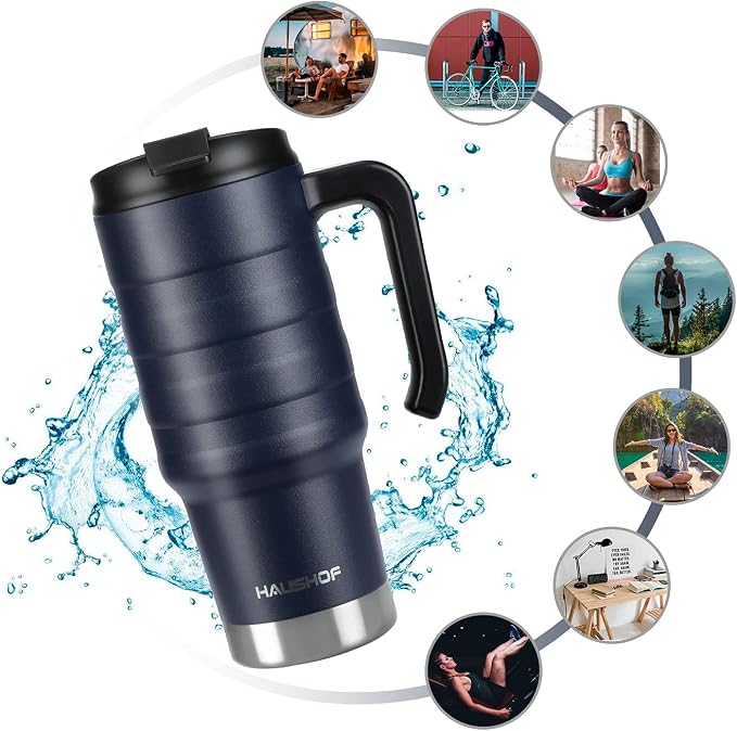 HAUSHOF 24 oz Travel Mug, Stainless Double Wall Vacuum Insulated Tumbler with Handle & Spill Proof Twist On Flip Lid and Wide Mouth, BPA Free (Navy Blue) - Image 7