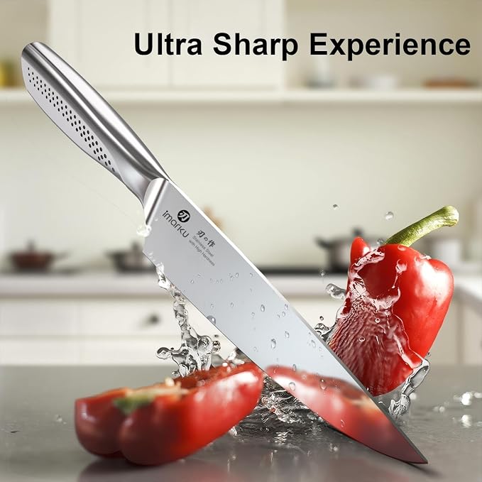 imarku® Kitchen Knife Set, 15 Pcs Japanese Knife Set with Block, Premium Razor-Sharp Chef Knives Set for Kitchen with Sharpener, Rust-Proof, Ergonomic Full-Tang Handle, Black - Image 6