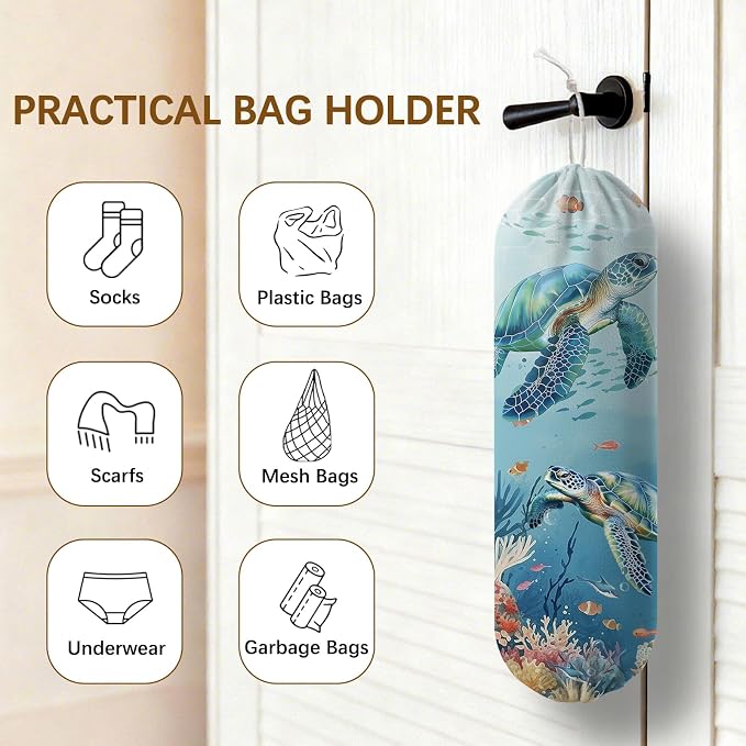 Sea Turtle Plastic Bag Holder Dispenser, Plastic Grocery Bag Organizer & Wall Mount Paper Trash Bags Saver Storage for Kitchen Home Pantry Decor, Turtle Kitchen Decor Shopping Bags Storage Dispenser - Image 4