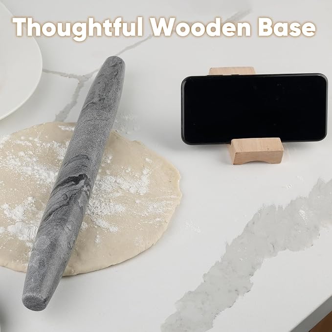 African Natural Marble French Rolling Pin, 16inch Non-Stick Rolling Pin for Baking, Dough Roller for Pasta, Dumpling, Fondant, Pie, Bread, Pizza, Kitchen Baking Tools(Monte Grigio) - Image 7