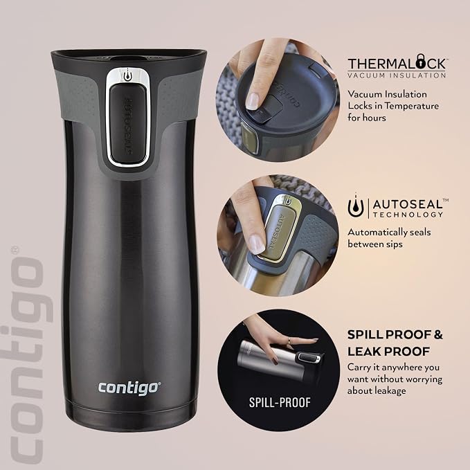 Contigo West Loop Autoseal Travel Mug, Stainless Steel Thermal Mug, Vacuum Flask, Leakproof Tumbler, Coffee Mug with BPA-Free Easy-Clean Lid - Image 8