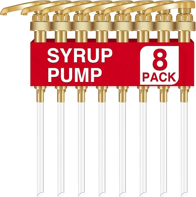 VOISEN 8pc Coffee Syrup Dispenser - 750ml/25.4oz, Great for Home & Coffee Bar Drinking Mixes, Tea, Beverages (Gold)